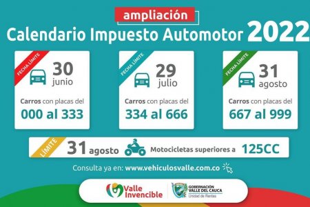 Se amplía en dos meses el calendario para el pago del Impuesto Automotor en el Valle del Cauca