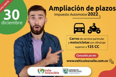 Los contribuyentes del Valle del Cauca aún cuentan con 19 días para el pago del Impuesto Automotor en todos los rangos de las placas