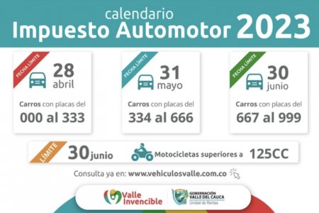 Conozca el calendario para el pago del impuesto automotor en el Valle del Cauca en el 2023