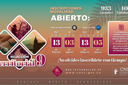 Más de 900 vacantes de 40 entidades de Nari&ntilde;o, Santander y Valle del Cauca oferta la CNSC a través del proceso de selección Territorial 9