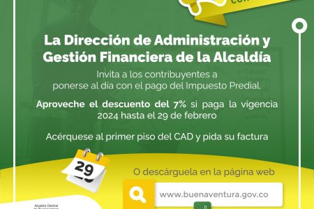 La Dirección Financiera ya cuenta con las facturas para que los contribuyentes de Buenaventura paguen el Impuesto Predial Unificado