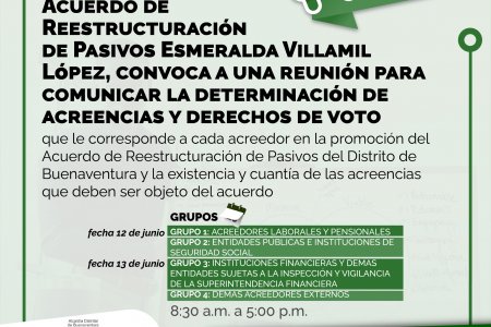 La Alcaldía Distrital de Buenaventura reitera el llamado a los acreedores para que asistan a reunión con la Promotora del Acuerdo de la Ley 550