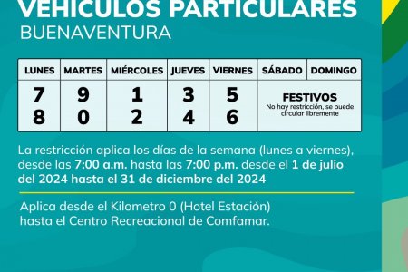 Así quedó el pico y placa para vehículos particulares y restricciones para los de servicio público para el segundo semestre de 2024 en Buenaventura