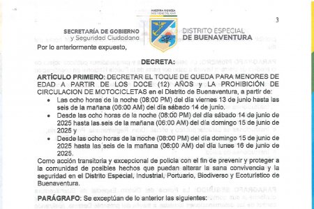 La Alcaldía Distrital de Buenaventura adopta medidas por alteración del orden público