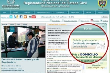En cumplimiento de la Ley Antitrámites, desde hoy la Registraduría ofrece gratis en Internet el certificado de vigencia de la cédula