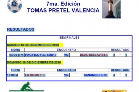 Resultados semifinal y programación final torneo Tomás Pretel Valencia