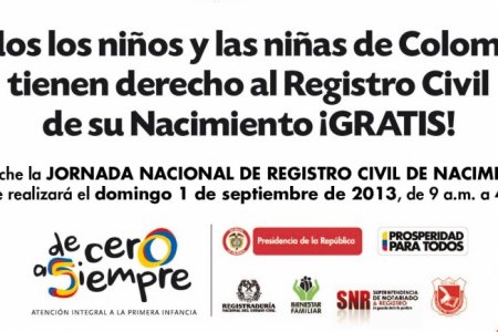 El domingo 1 de septiembre abrirán todas las Registradurías y notarías del país para la “Jornada Nacional de Registro Civil”