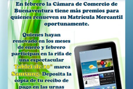 Renueve su Matrícula Mercantil en febrero y gane una tablet con la Cámara de Comercio