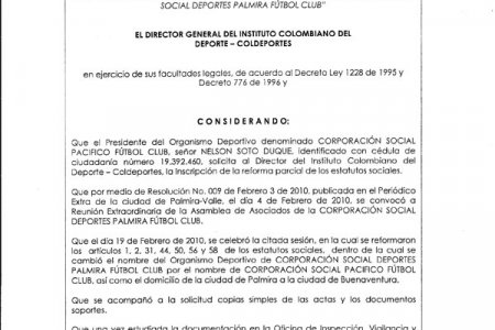 Coldeportes aprobó asamblea en la que nació Pacífico FC