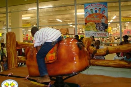 Niños y adultos disfrutaron del Toro Mecánico