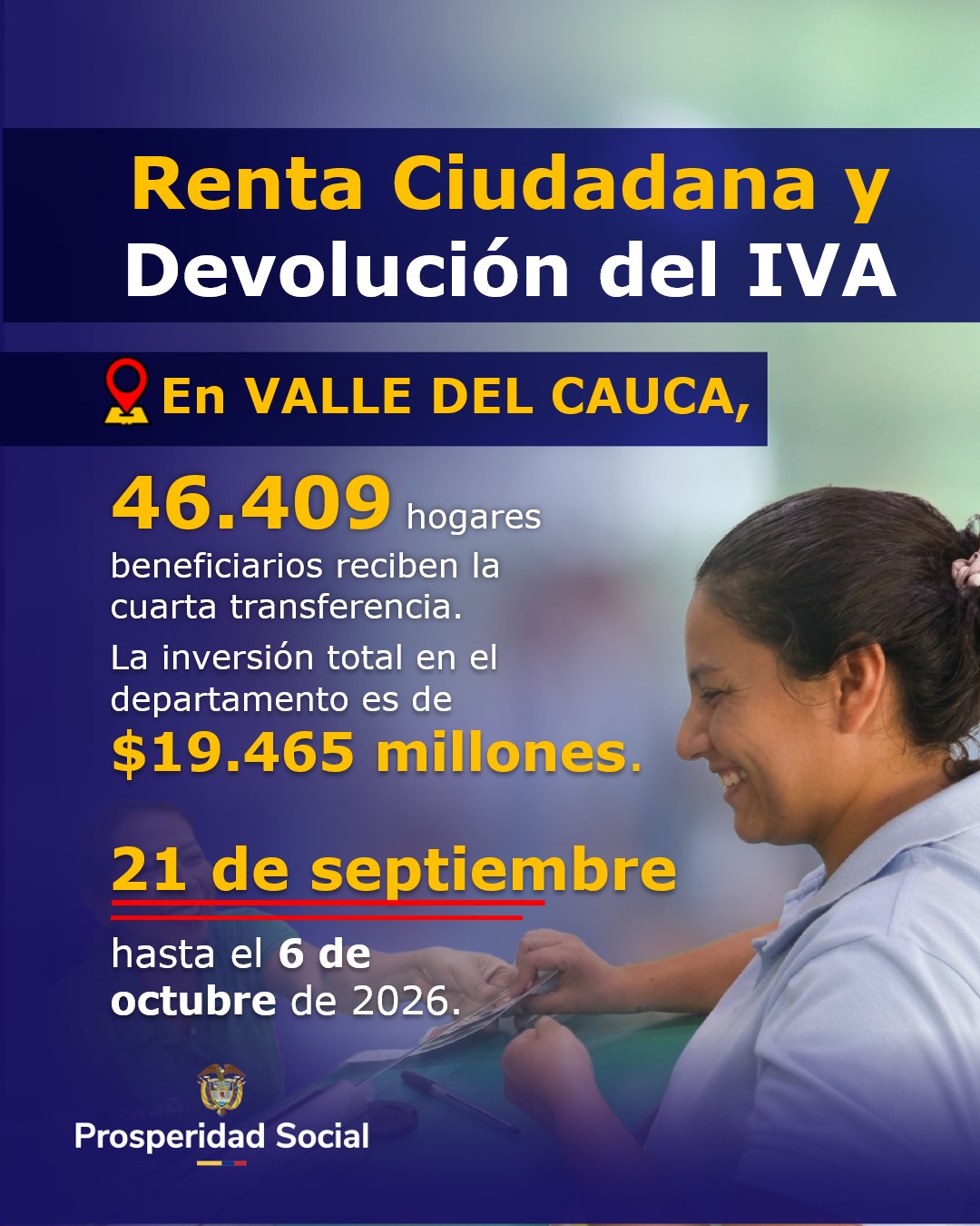 En Valle del Cauca, 46.409 hogares reciben la cuarta transferencia de Renta Ciudadana y Devolución del IVA
