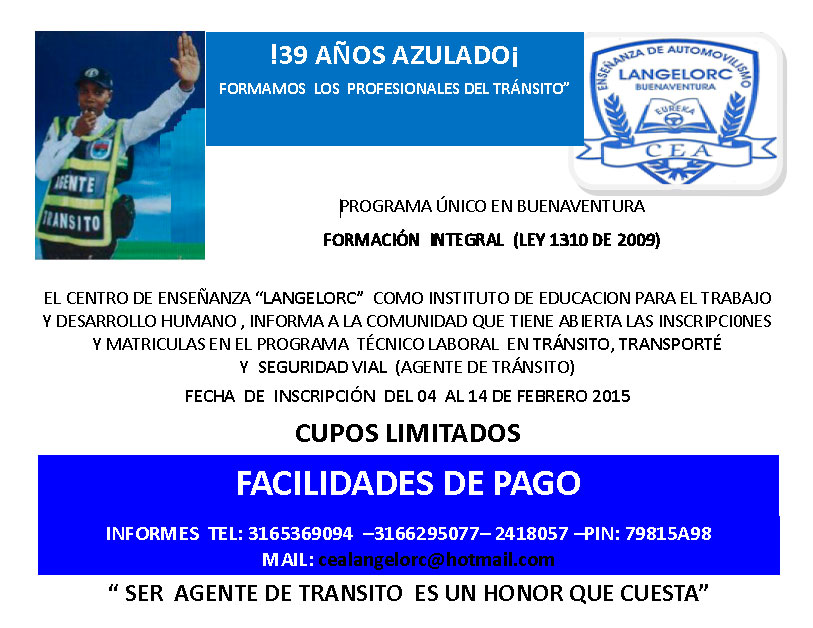 Fórmese como Técnico Laboral en Tránsito, Transporte y Seguridad Vial con Langelorc