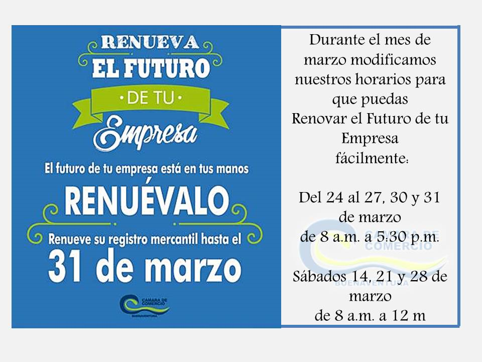 Cámara de Comercio modifica sus horarios en marzo para tu comodidad