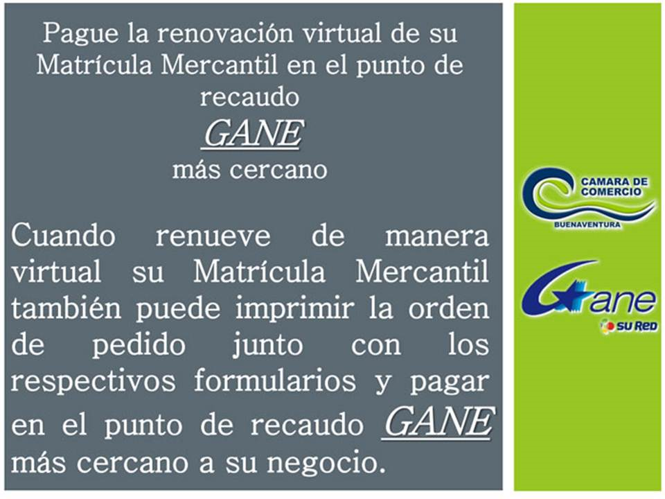 Pague la renovación virtual de su matrícula mercantil en un punto de recaudo Gane