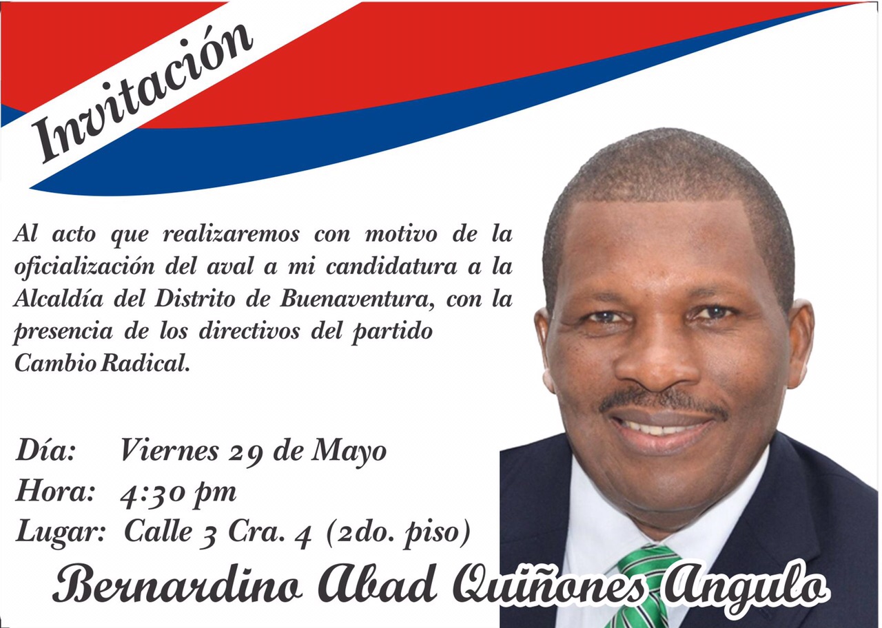 Cambio Radical entregará aval a Bernardino Qui&ntilde;ones para elecciones del 25 de octubre a la Alcaldía de Buenaventura