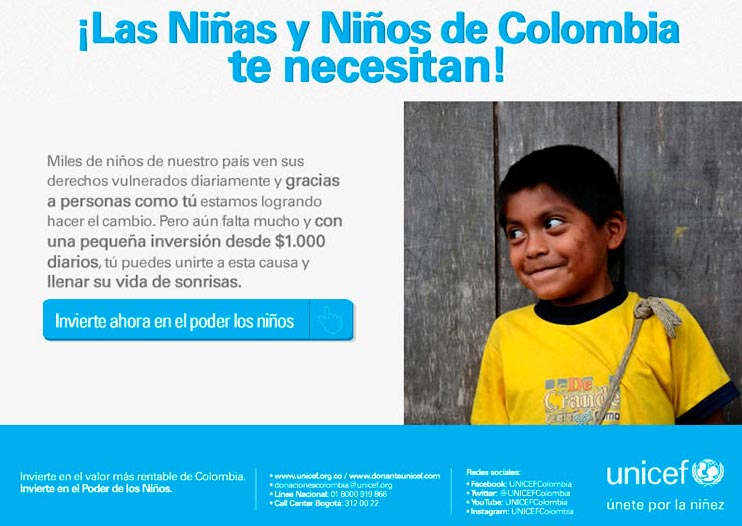 Únete por la ni&ntilde;ez, tu ayuda puede transformar la vida de millones de ni&ntilde;os, ni&ntilde;as y adolescentes de Colombia