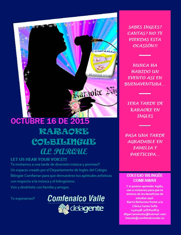 Tarde de karaoke en el Colegio Comfamar hoy viernes 16 de octubre
