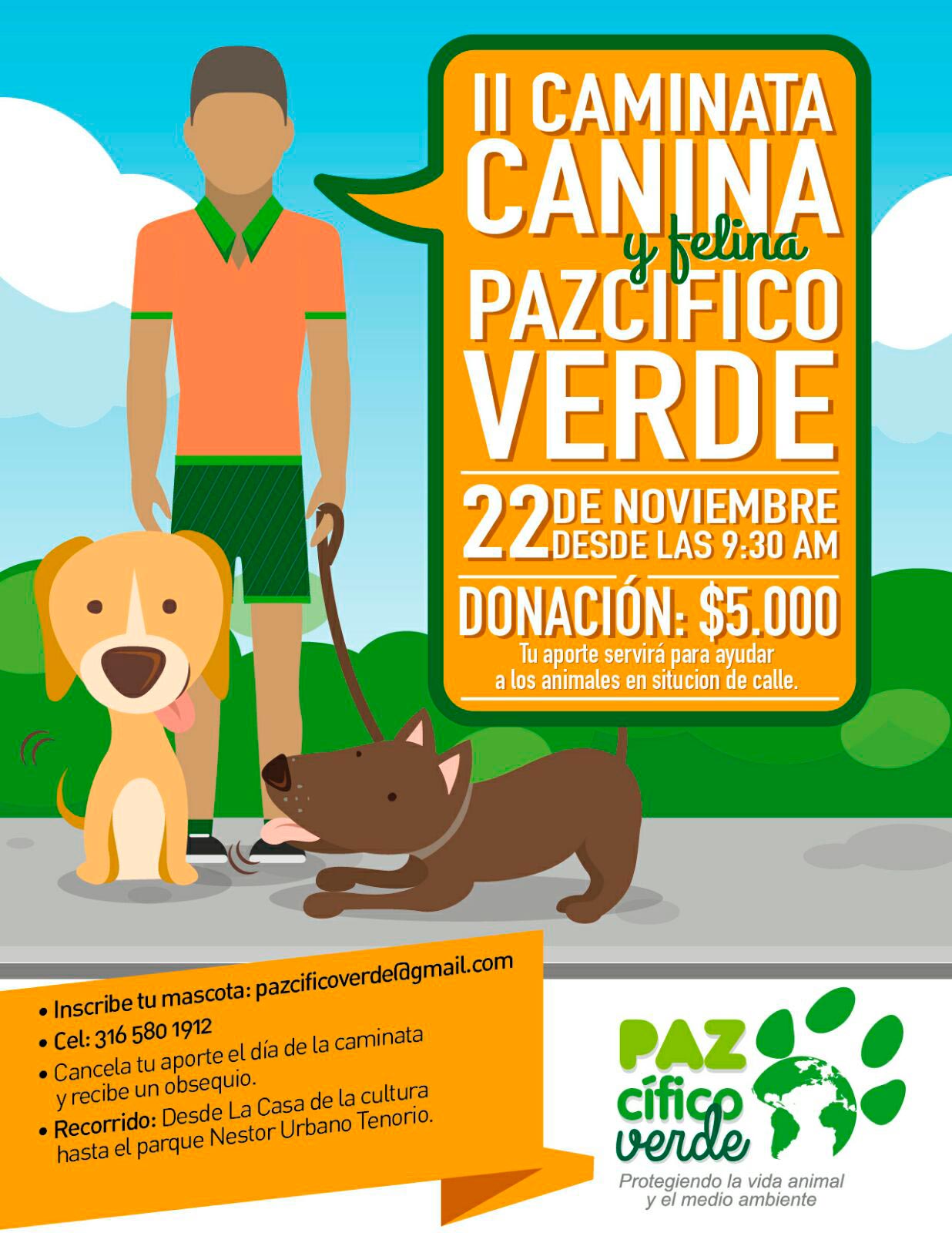 Caminata canina y felina este 22 de noviembre organizada por Pazcifico Verde