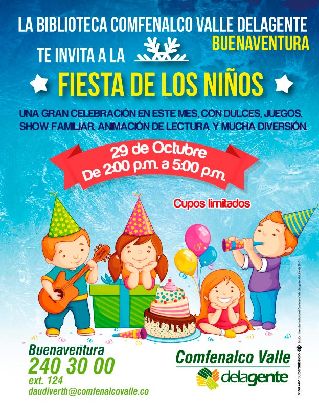 Fiesta de los ni&ntilde;os hoy 29 de octubre en la biblioteca de Comfenalco Valle Regional Buenaventura