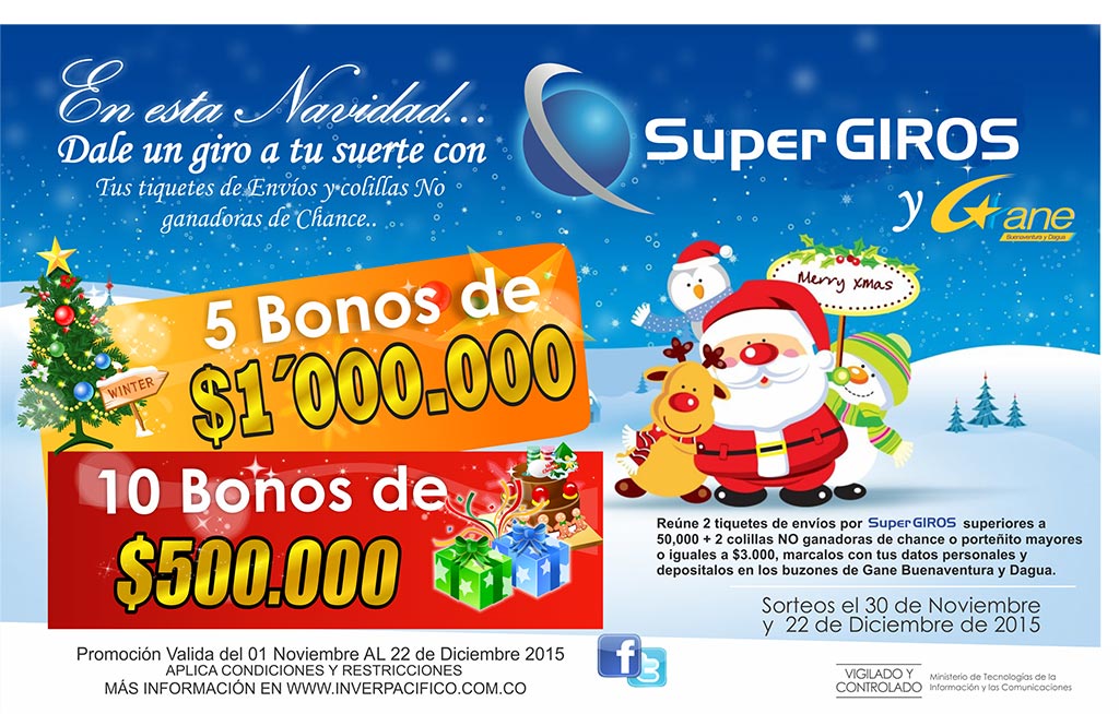 En esta navidad 2015 dale un giro a tu suerte con Gane Buenaventura y Dagua  en alianza con  Súper Giros