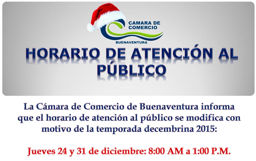 Cámara de Comercio cambia los horarios de atención al público el 24 y 31 de diciembre