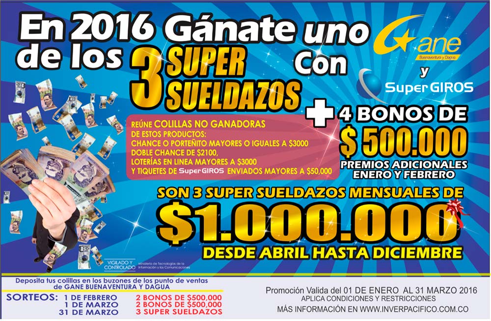 Gánate uno de los tres súper sueldazos millonarios con Gane Buenaventura y Súper Giros