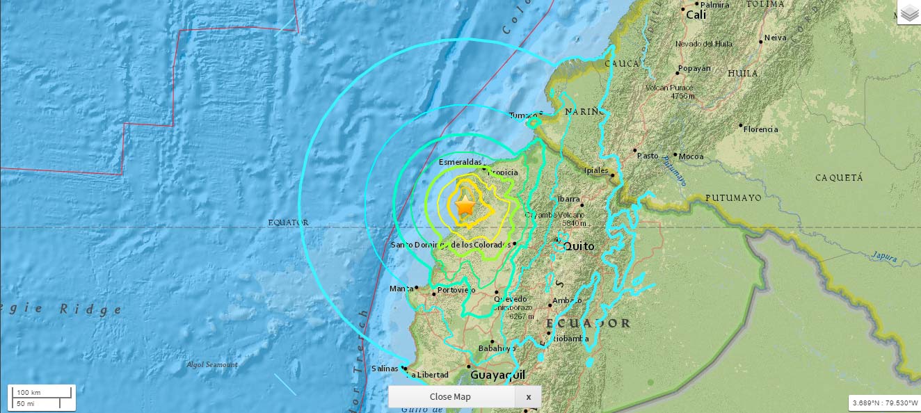 Temblor sacudió el pacífico ecuatoriano y colombiano