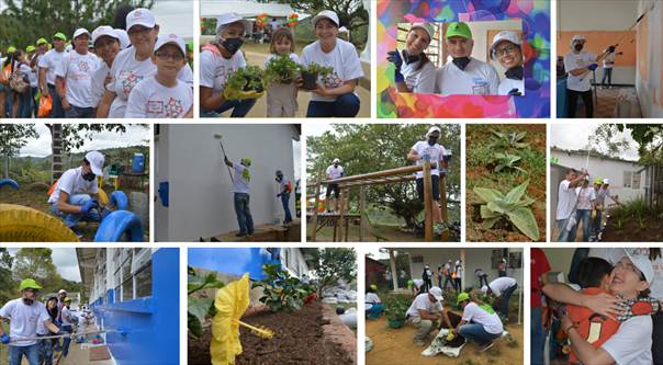 120 voluntarios de Epsa y Cementos Argos pintan escuela en zona monta&ntilde;osa de La Cumbre