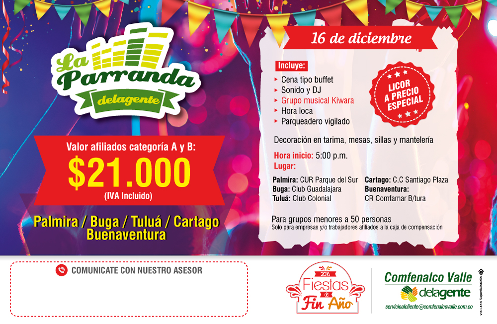 El 16 de diciembre disfruta de la parranda delagente en su Centro Recreacional Comfamar