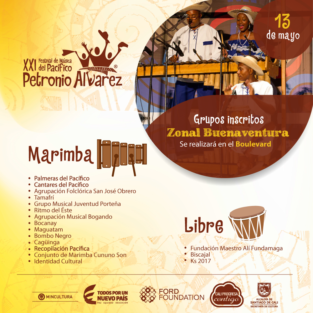 En el Boulevard de Buenaventura, se realizará el Zonal  clasificatorio al XXI Festival de Música del Pacífico Petronio Álvarez