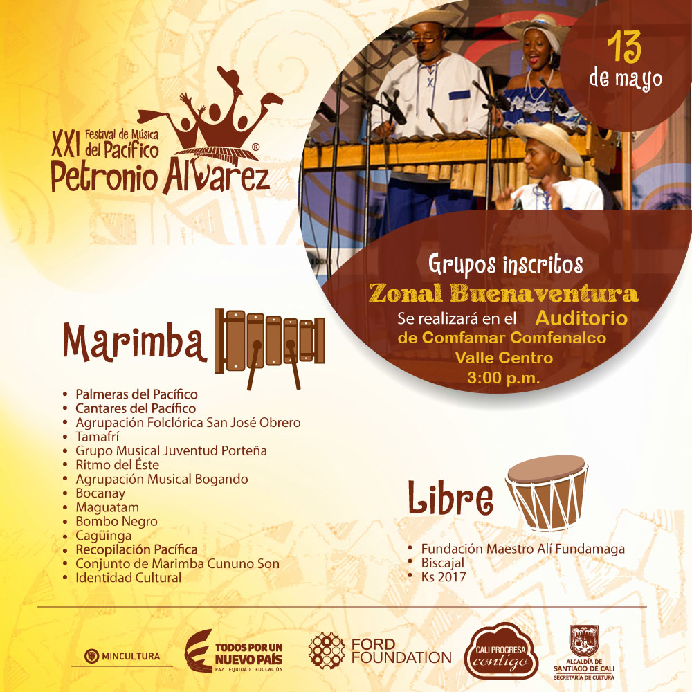 Zonal clasificatorio del Festival Petronio Álvarez en Buenaventura se hará en el Auditorio Comfamar Comfenalco del Centro y no en el bulevar