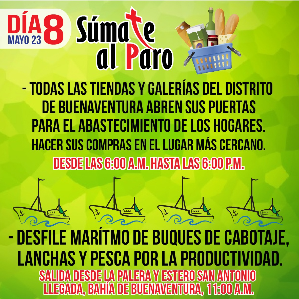 Desfile marítimo de buques de cabotaje en el día 8 del paro cívico en Buenaventura