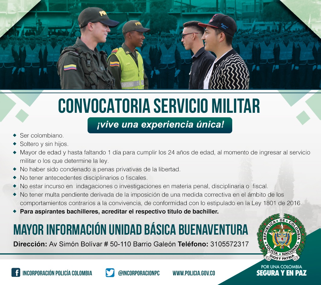 Convocatoria para definir situación militar prestando su servicio a la Policía Nacional