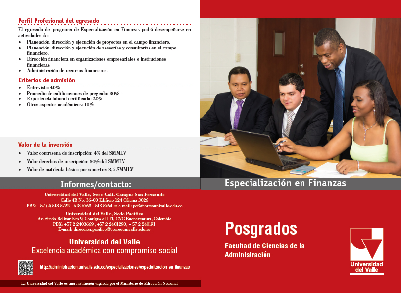 Abiertas las inscripciones para la Especialización en Finanzas en la Universidad del Valle Sede Pacífico