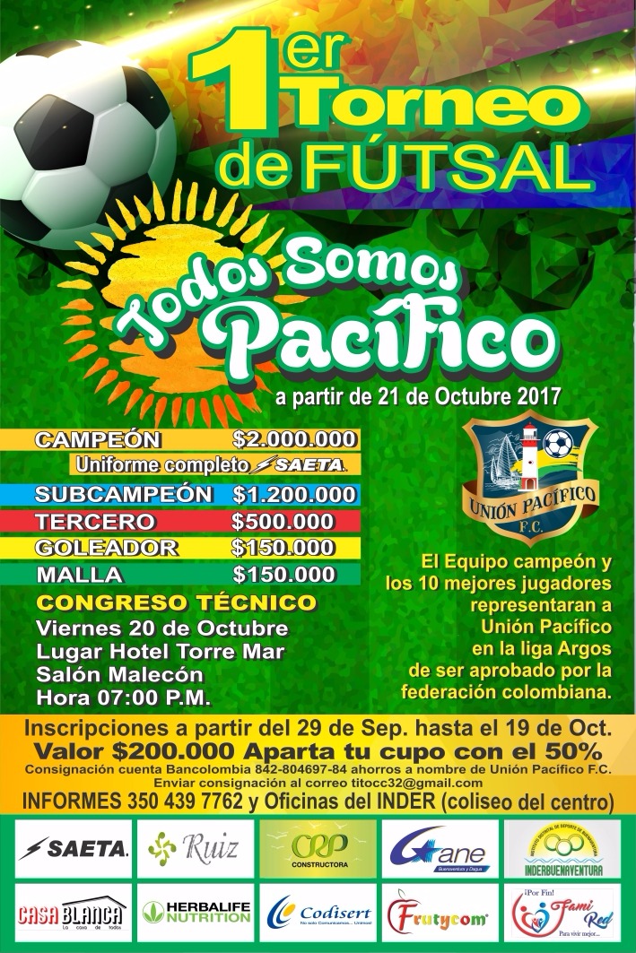 Se encuentran abiertas las inscripciones para el Primer Torneo de Futsal Todos Somos Pacífico