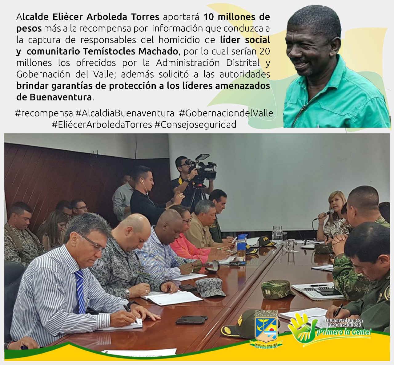 La alcaldía y gobernación ofrecen 20 millones de pesos por información que conduzca a la captura de homicidas de Temístocles Machado