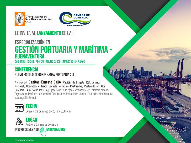 Lanzamiento de la Especialización en Gestión Portuaria y Marítima y fecha de inscripciones en la Cámara de Comercio de Buenaventura