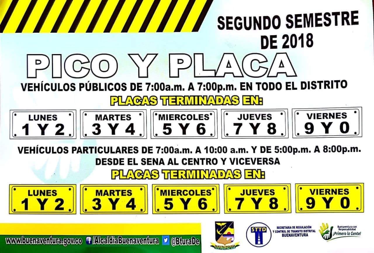 Así quedó la rotación del pico y placa en Buenaventura para el segundo semestre de 2018