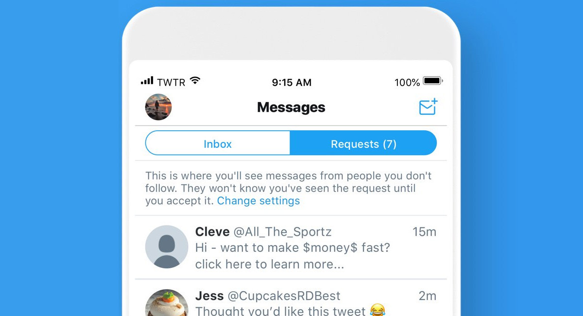 Twitter a&ntilde;ade un filtro para que no te llegue spam en los mensajes privados