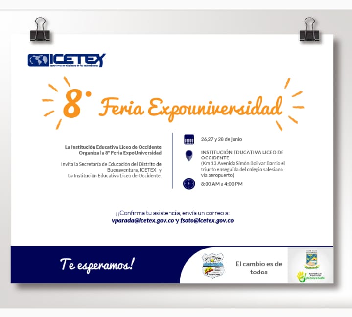 La Alcaldía de Buenaventura invita a los colegios oficiales y privados a participar de la VIII Feria Expouniversidad que realiza el Liceo de Occidente