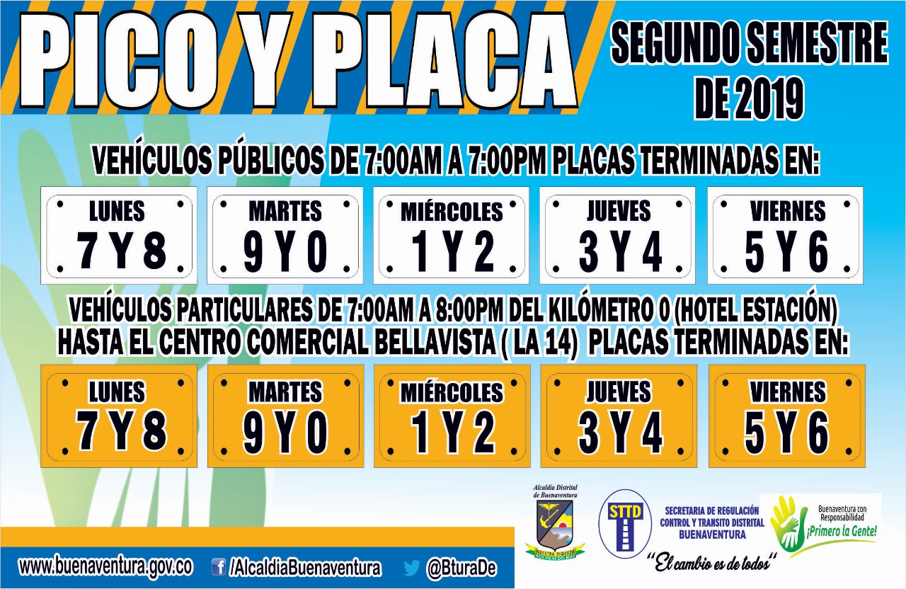 Así quedó la rotación del pico y placa del segundo semestre de 2019 en Buenaventura