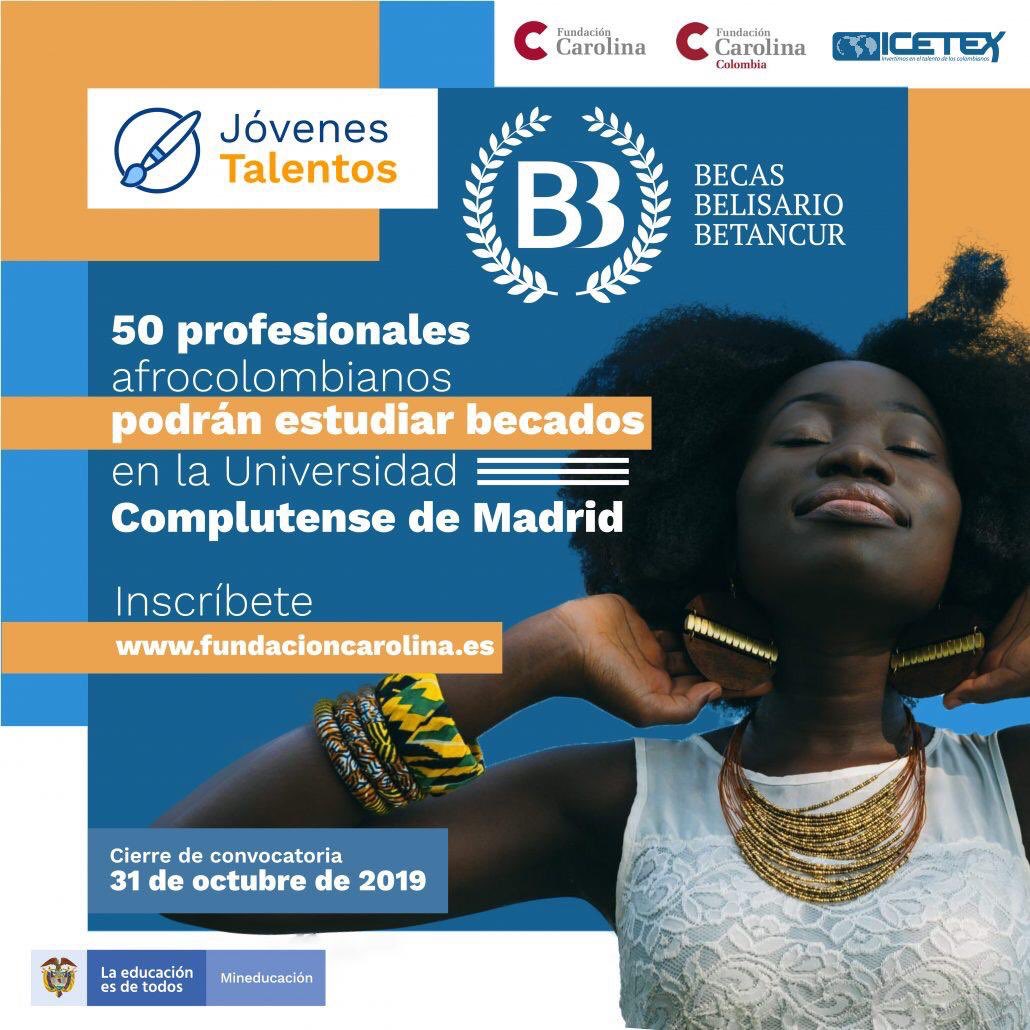 Abierta la convocatoria de becas institucionales Belisario Betancur - Jóvenes talentos- Fundación Carolina, dirigida a profesionales afrocolombianos