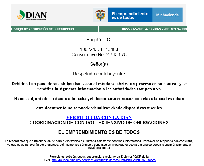 Circulan nuevas versiones de correos electrónicos y oficios fraudulentos a nombre de la DIAN