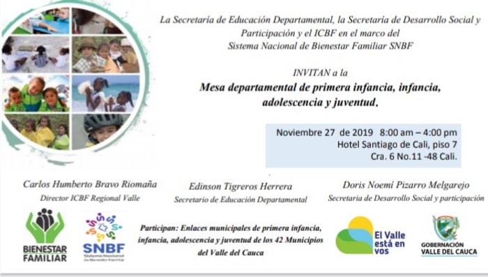 Mesa Departamental de Infancia del Valle propondrá a alcaldes un pacto por los derechos de la niñez