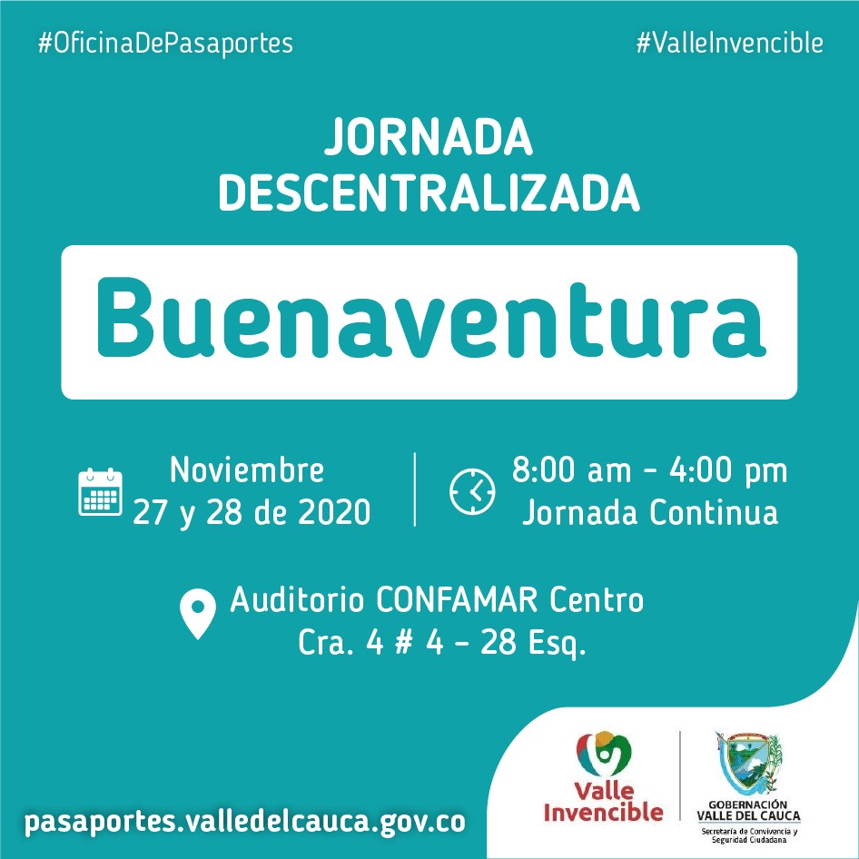 El 27 y 28 de noviembre se realizará una jornada descentralizada de expedición de pasaportes en Buenaventura