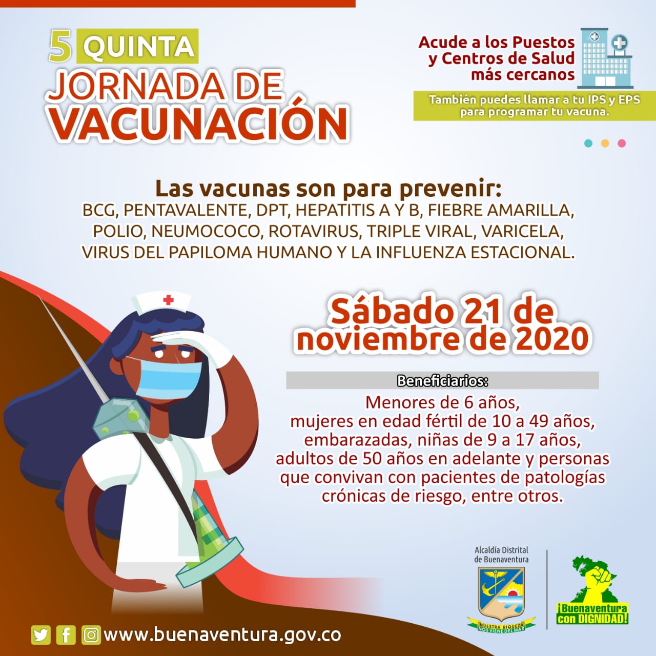 La Secretaria de Salud de Buenaventura invita a la última Jornada Nacional de vacunación del 2020