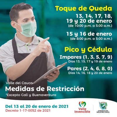 La Gobernación del Valle extendió las medidas de toque de queda y &lsquo;Pico y cédula&rsquo; hasta el 20 de enero de 2021