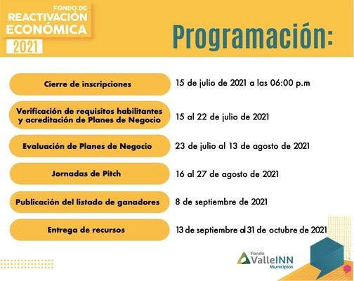 Hasta el 15 de julio se amplía el plazo de inscripción a la convocatoria del fondo de reactivación económica Valle INN Municipios 2021