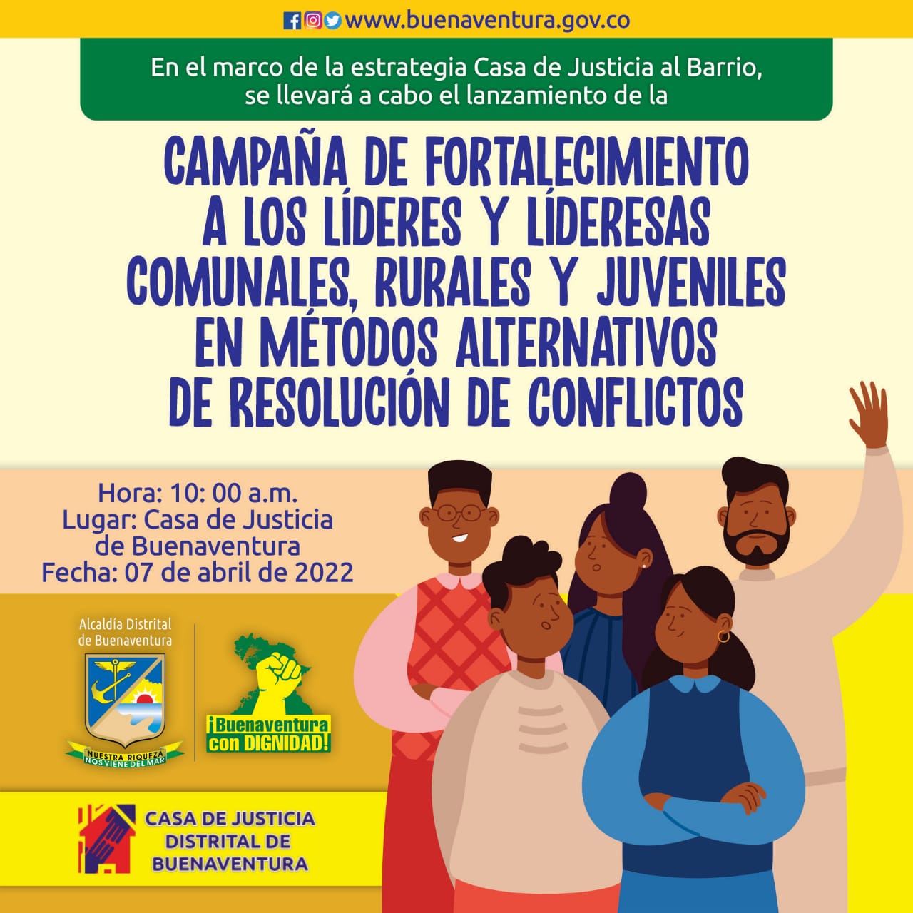 La Casa de Justicia realizará campa&ntilde;a de fortalecimiento en Métodos Alternativos de Resolución de Conflictos a lideres de Buenaventura