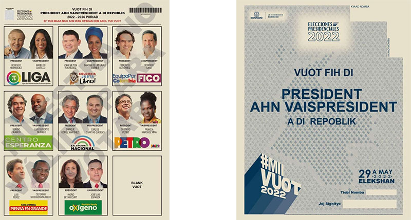 Para las elecciones presidenciales de 2022 la Registraduría Nacional pone a disposición tarjetas electorales en creole y en braille